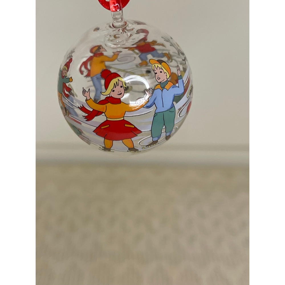 Hutschenreuther Glass Ball Christmas Ornament Ice Skating Children Winter Scene